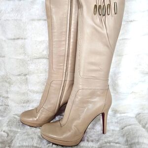 Versace knee high light Pink leather boots 8